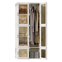 KLEIDERSCHRANK, mit 6 transparent Tür, magnetverschluss, 1 Kleiderstange und 10 Anzahl Fächer - Weiß, Metall (50/170/69cm)