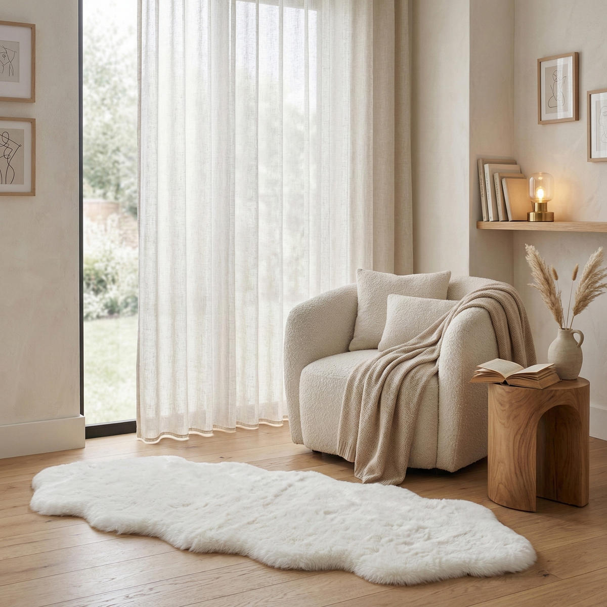 KUNSTFELLTEPPICH SHEEPSKIN 60/180 cm Ivory - Creme, Fell/Textil (60/180cm) - Consilio Concept