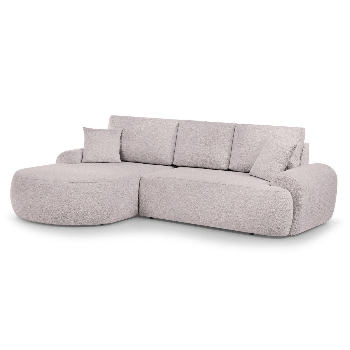 ECKSOFA Teddy L hellrosa, Bouclé-Stoff, links - Hellrosa/Schwarz, Textil (270/170cm) - Beautysofa