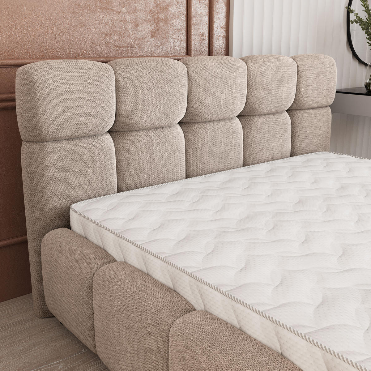 POLSTERBETT FARU SR 180x200 cm mit Bettkästen - Beige - Beige, Holz (180/200cm) - MASSENO