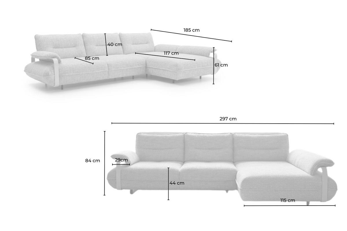 ECKSOFA ANISSA Cremeweiß Flachgewebe - Creme/Schwarz, Kunststoff/Textil (185/297cm) - KAWOLA