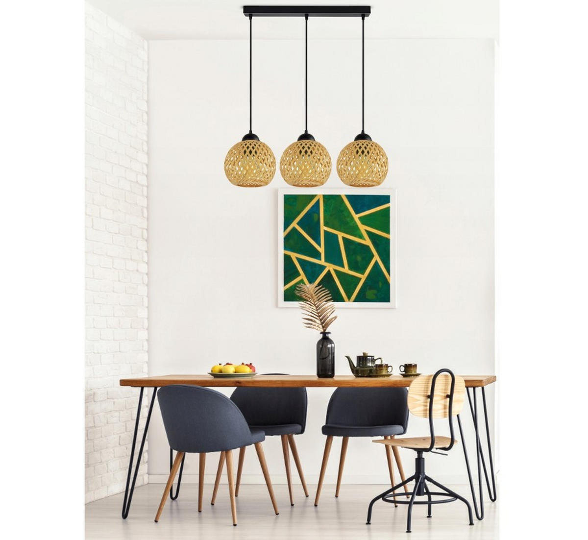 PENDELLEUCHTE BOHO - Beige/Schwarz, Holz/Metall (13/70/100cm) - kiki design