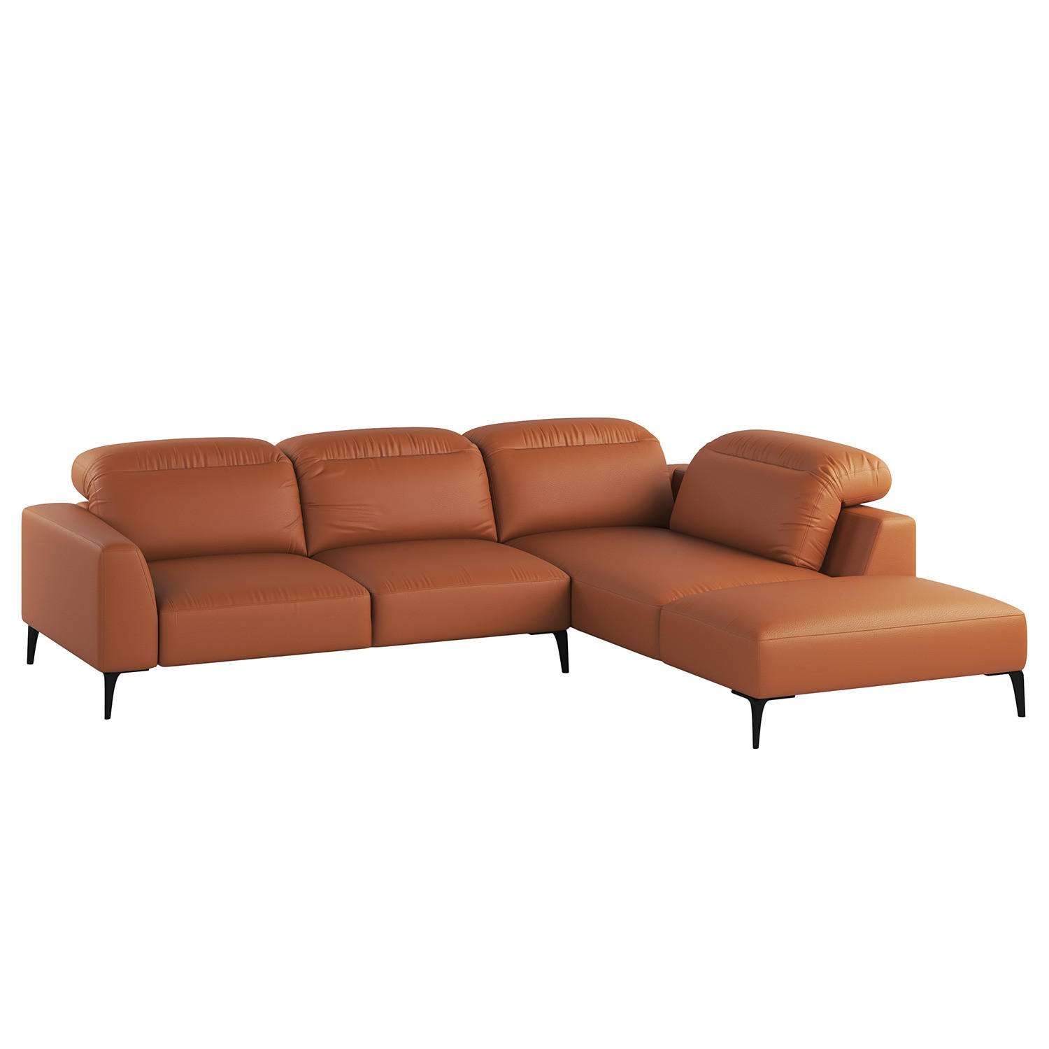ECKSOFA mit Ottomane - Kastanienfarben/Schwarz, Leder/Metall (263/238cm) - home24