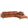 ECKSOFA mit Ottomane - Kastanienfarben/Schwarz, Leder/Metall (263/238cm) - home24