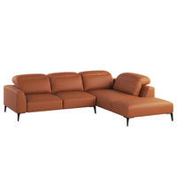 ECKSOFA mit Ottomane - Kastanienfarben/Schwarz, Leder/Metall (263/238cm) - home24