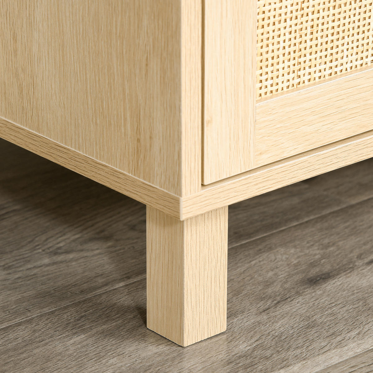 LOWBOARD DE-16078 2 Nischen, 2 Türen aus Rattan Hell Holzoptik - Beige, Holzwerkstoff (115/48/40cm) - ComfortXL