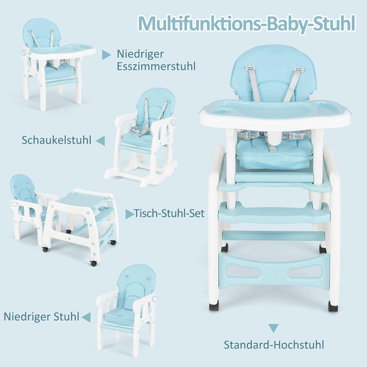 BABYHOCHSTUHL Blau - Blau, Kunststoff (51/104/62cm) - COSTWAY