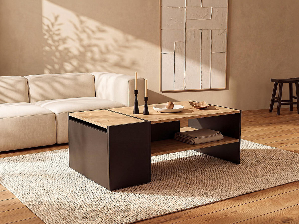 COUCHTISCH - 110 cm x 60 cm - holz - anthrazitgrau, naturfarben hell Velkan - Anthrazit/Naturfarben, Holz (60/110/45cm) - Vente-Unique