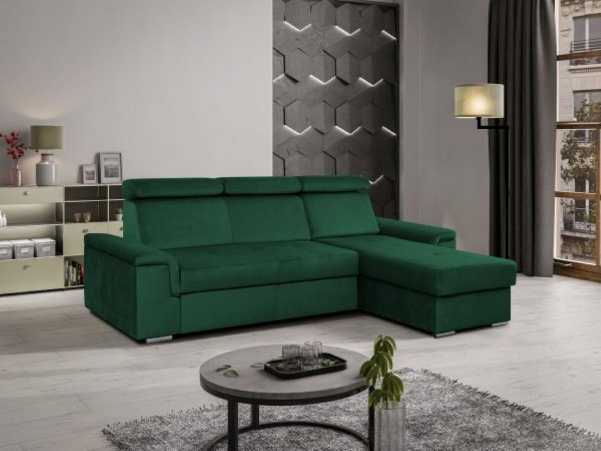 ECKSOFA Monaco L-Form mit Schlaffunktion und Bettkasten 245 cm, grün - Grün, Holz/Kunststoff (245/163cm) - Margaret Hadas24