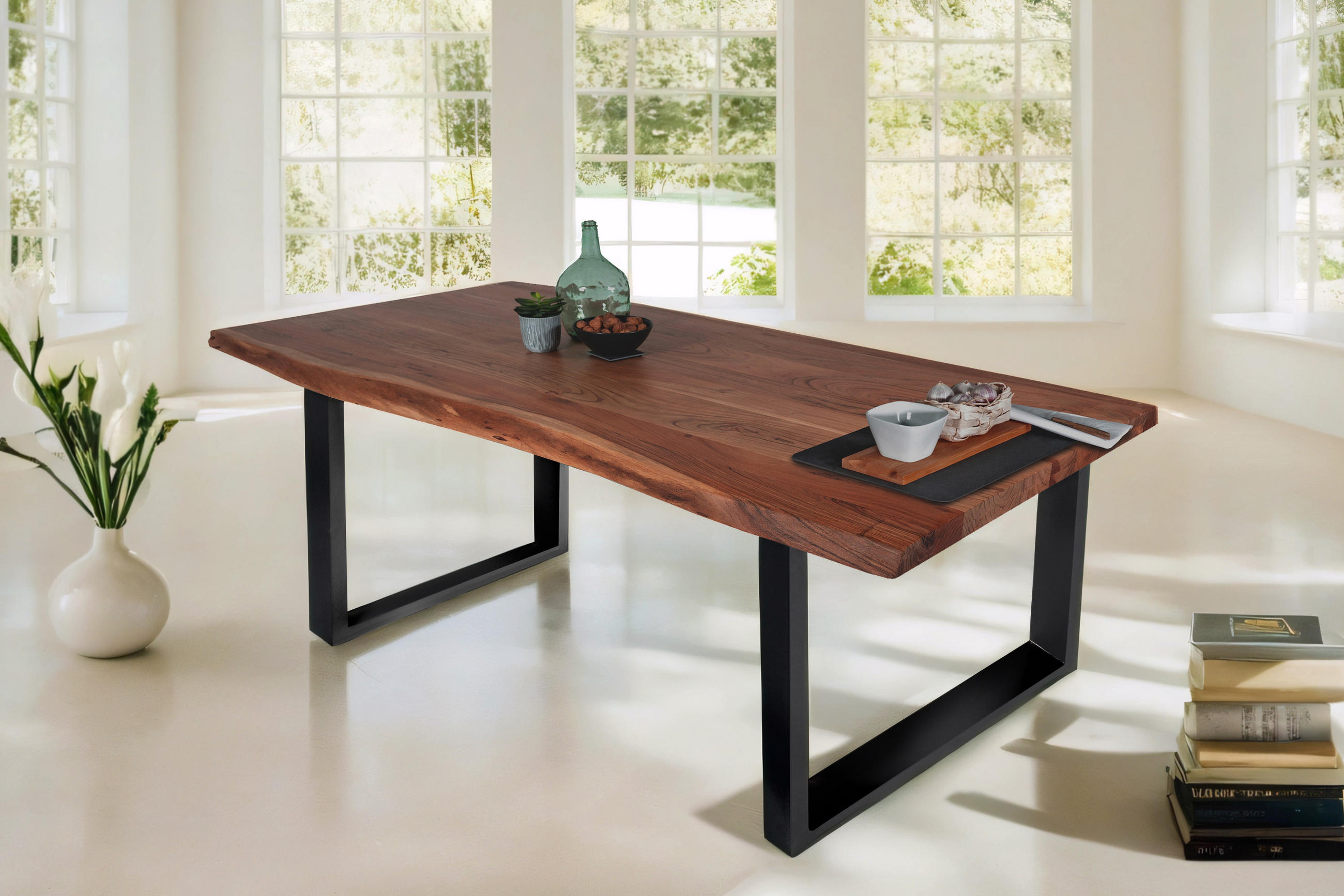 ESSTISCH THEA - Schwarz/Braun, Holz/Metall (100/200/77cm) - SAM