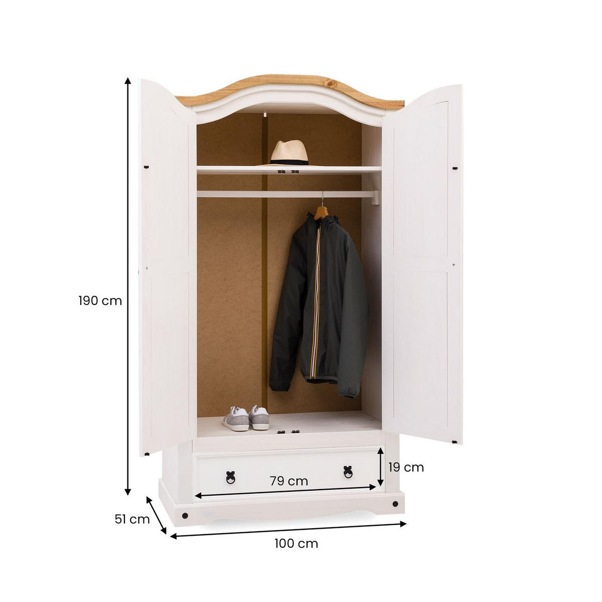 KLEIDERSCHRANK CAMPO - Weiß/Braun, Holz (100/190/51cm) - IDIMEX