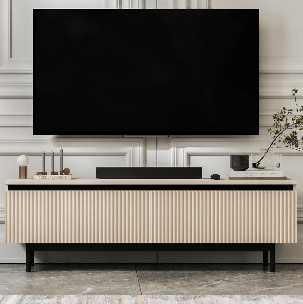 TV-SCHRANK Selene Kaschmir Matt mit Metallrahmen 140 cm - Kaschmir/Schwarz, Holzwerkstoff (140/44/35cm) - Meble Lindner