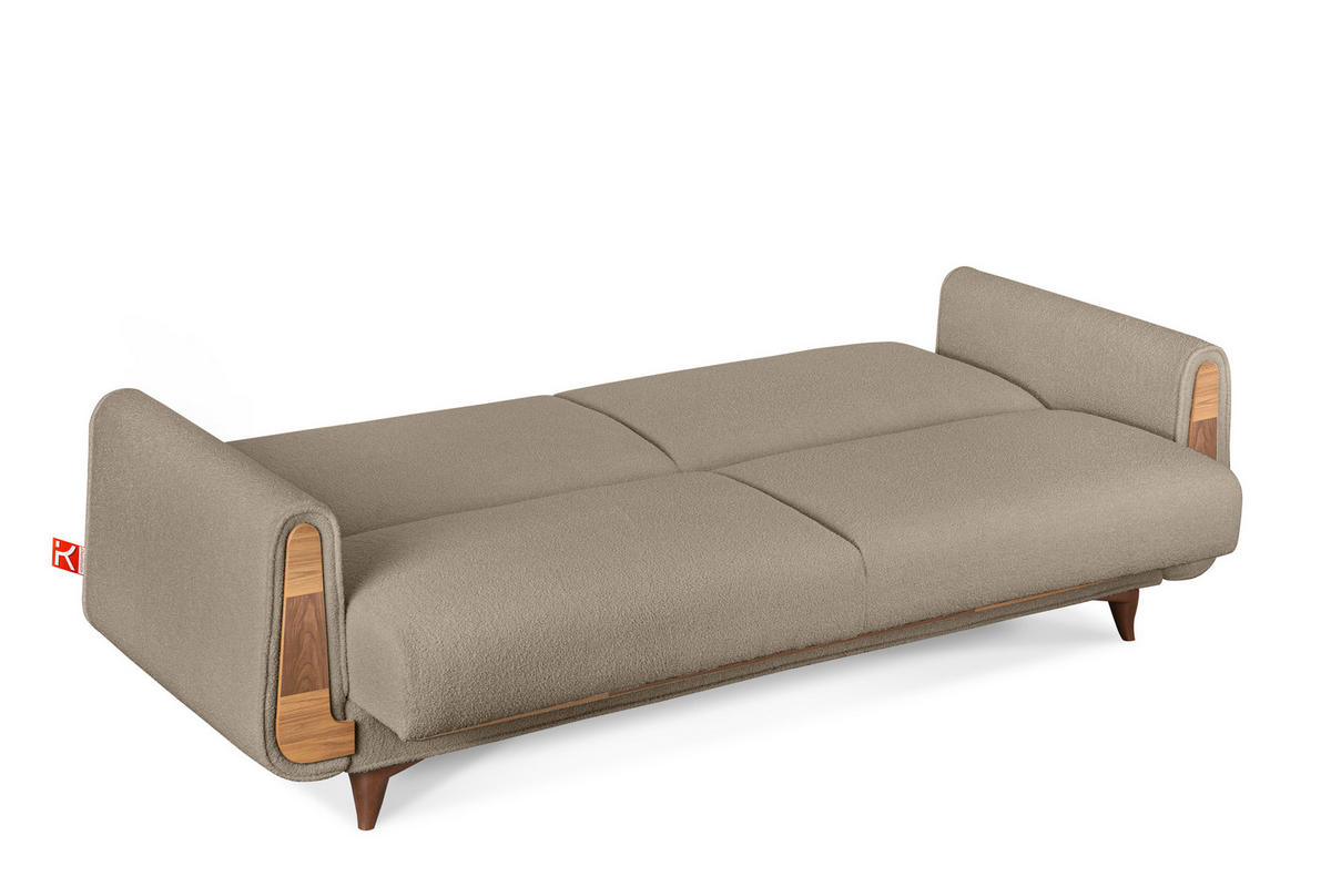 3-SITZER-SCHLAFSOFA GUSTAVO mit Armlehnen, Dunkelbeige - Graubraun/Beige, Holz/Holzwerkstoff (230/98/98cm) - KONSIMO®