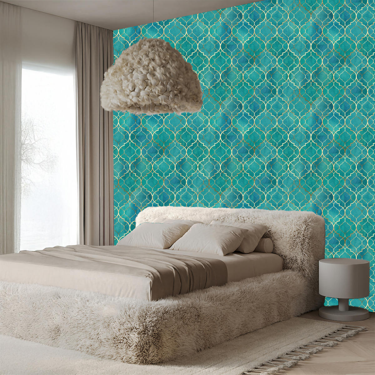 VLIESTAPETE Glamour-Ornamente – Türkis, Goldfarben – 50x1000 cm - Türkis/Goldfarben, Papier (50/1000cm) - Muralo