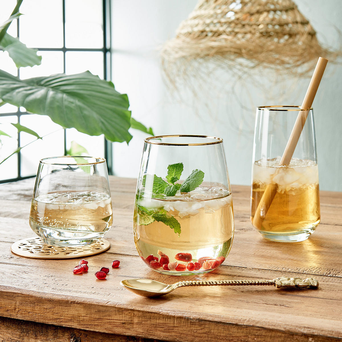 LONGDRINKGLAS (6er Set) Touch Of Gold - Transparent, Glas (0.48L) - Butlers