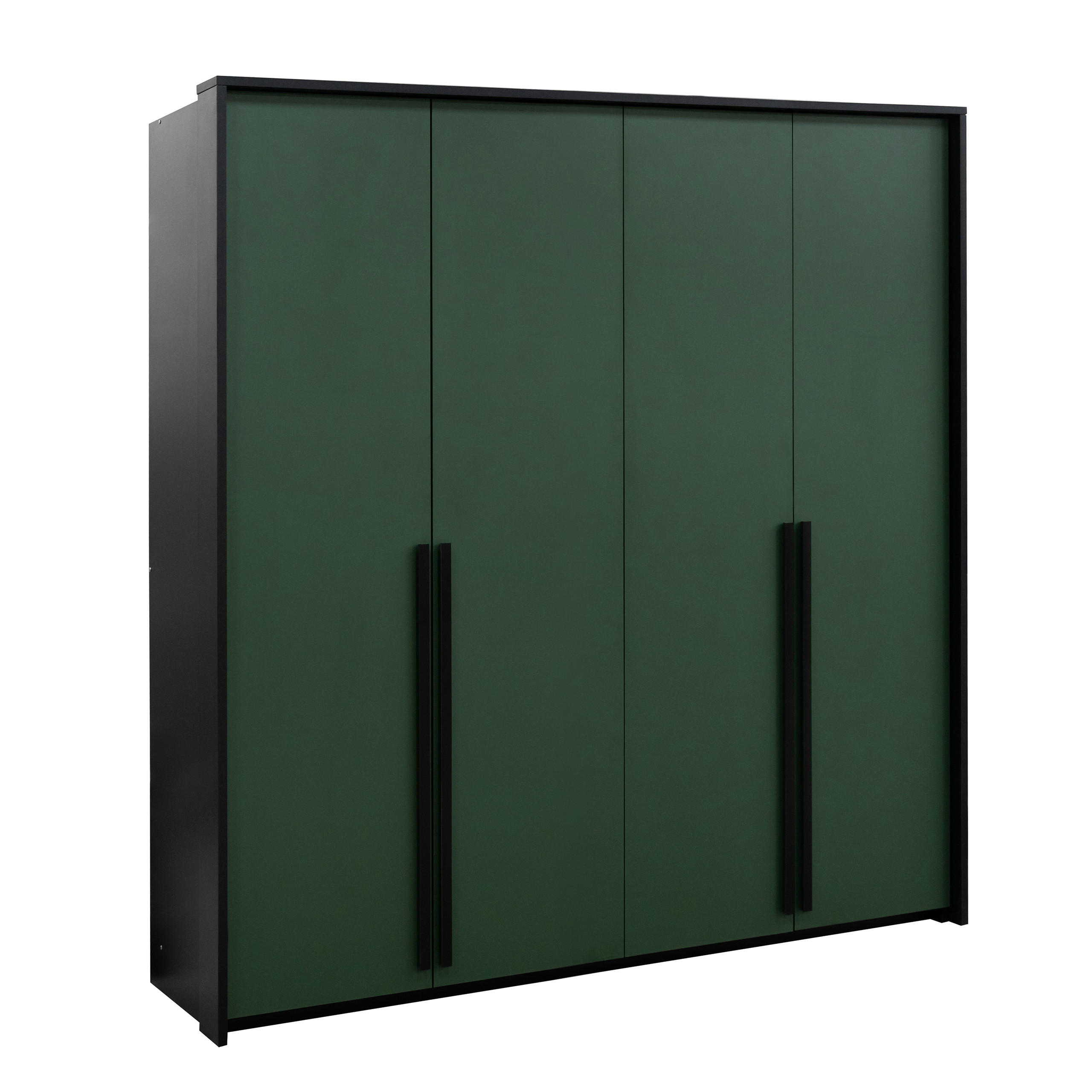 DREHTÜRENSCHRANK GENUA 210 cm, Flaschengrün, Schwarze Griffe - Grün, Holzwerkstoff (210/217/65cm) - Bettso