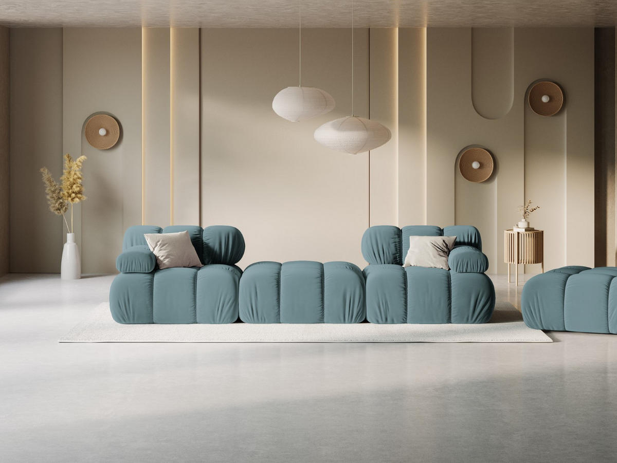 MODULARES-SOFA Bellis aus Samt petrol 3 Sitzplätze - Petrol, Textil (188/63/188cm) - Micadoni