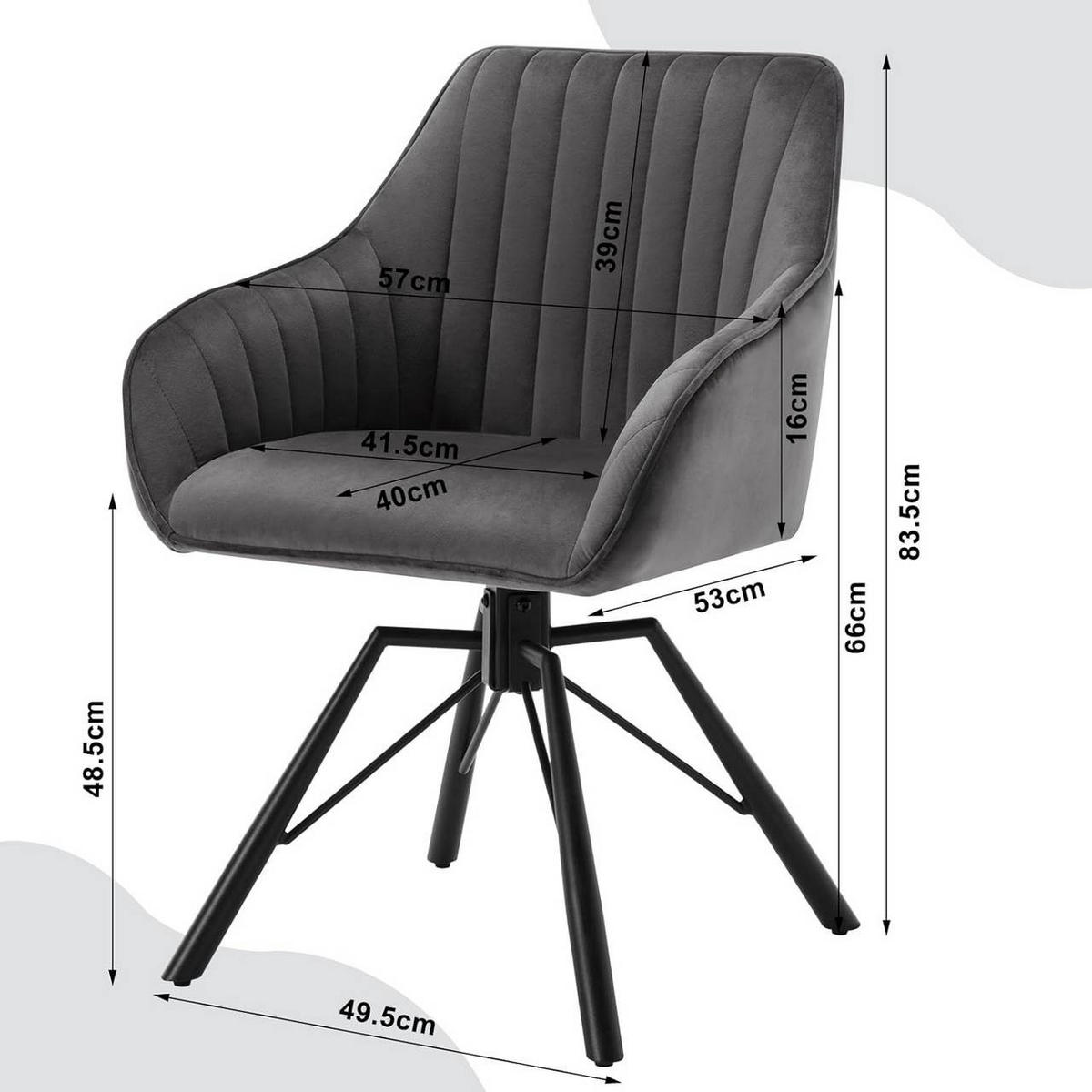 ESSZIMMERSTUHL 2er Set, Samt Sessel, Dunkelgrau - Dunkelgrau/Schwarz, Textil/Metall (57/83.5/53cm) - Woltu