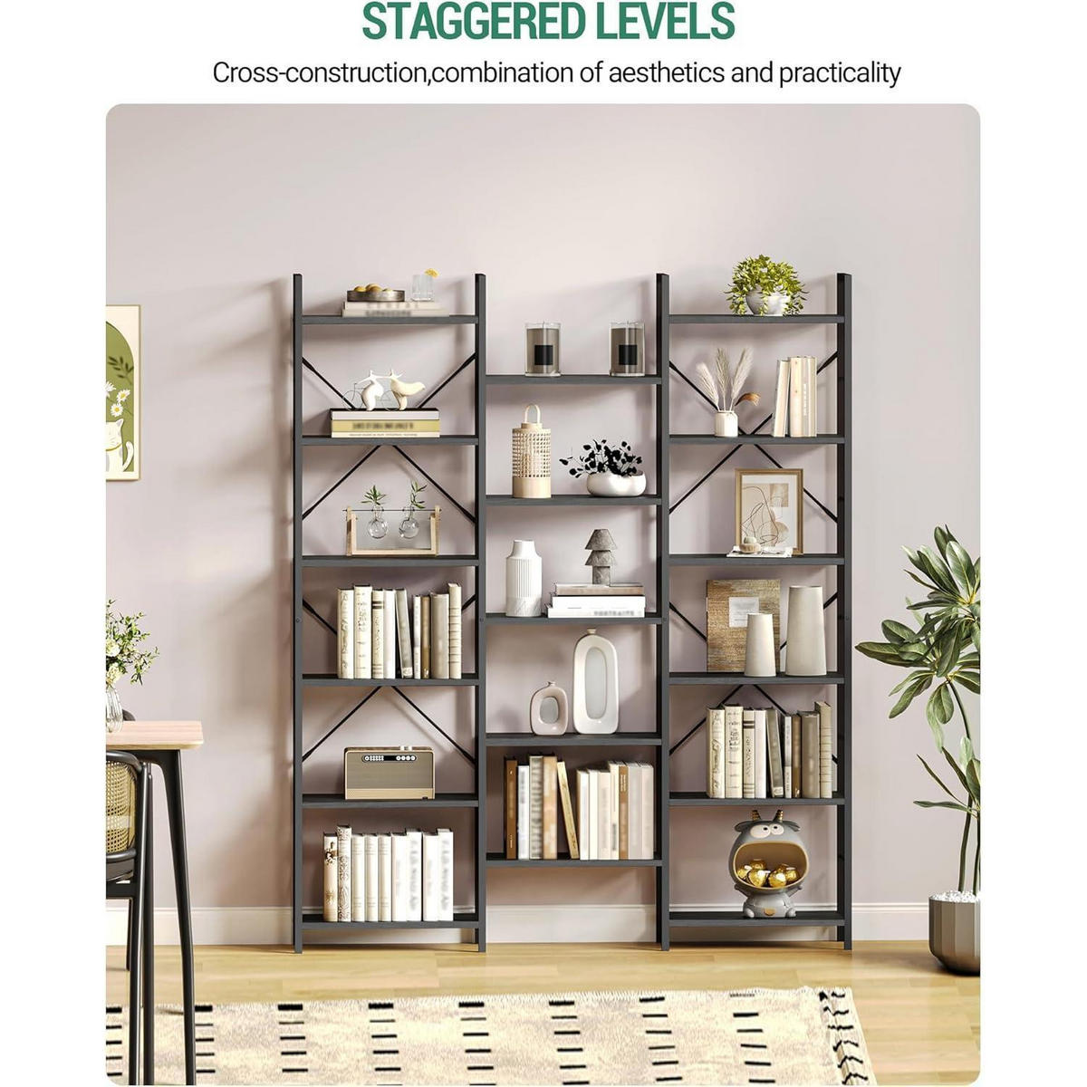 BÜCHERREGAL 6 Etagen Schwarz mit Holzmaserung 24 x 152 x 186 cm - Schwarz, Holzwerkstoff (152/186/24cm)