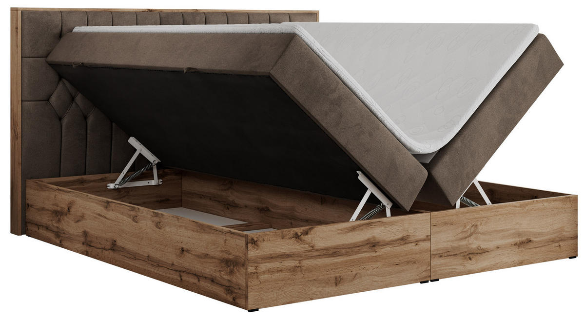 BOXBETT AMORE 180/200 Braun Velvet - H3 - Braun, Holz/Textil (180/200cm) - MKS
