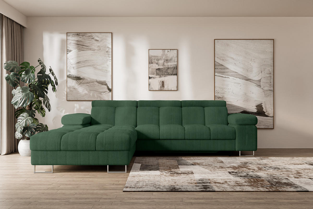 ECKSOFA mit Schlaffunktion Ottomane Links COMA L 271x203x79 Grün Cord - Waldgrün, Holzwerkstoff/Textil (271/203cm) - ALTDECOR