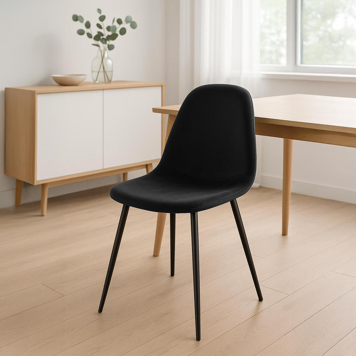 STUHL Samt Schwarz - Schwarz, Textil/Metall (44/88/51cm) - CLP