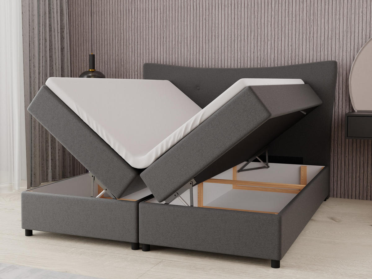 BOXBETT Nevada 180 x 200 cm Doppelbett mit hochwertiger Bonell-Matratze und Topper - Dunkelgrau - Dunkelgrau, Holz (180/200cm) - Panda Möbel