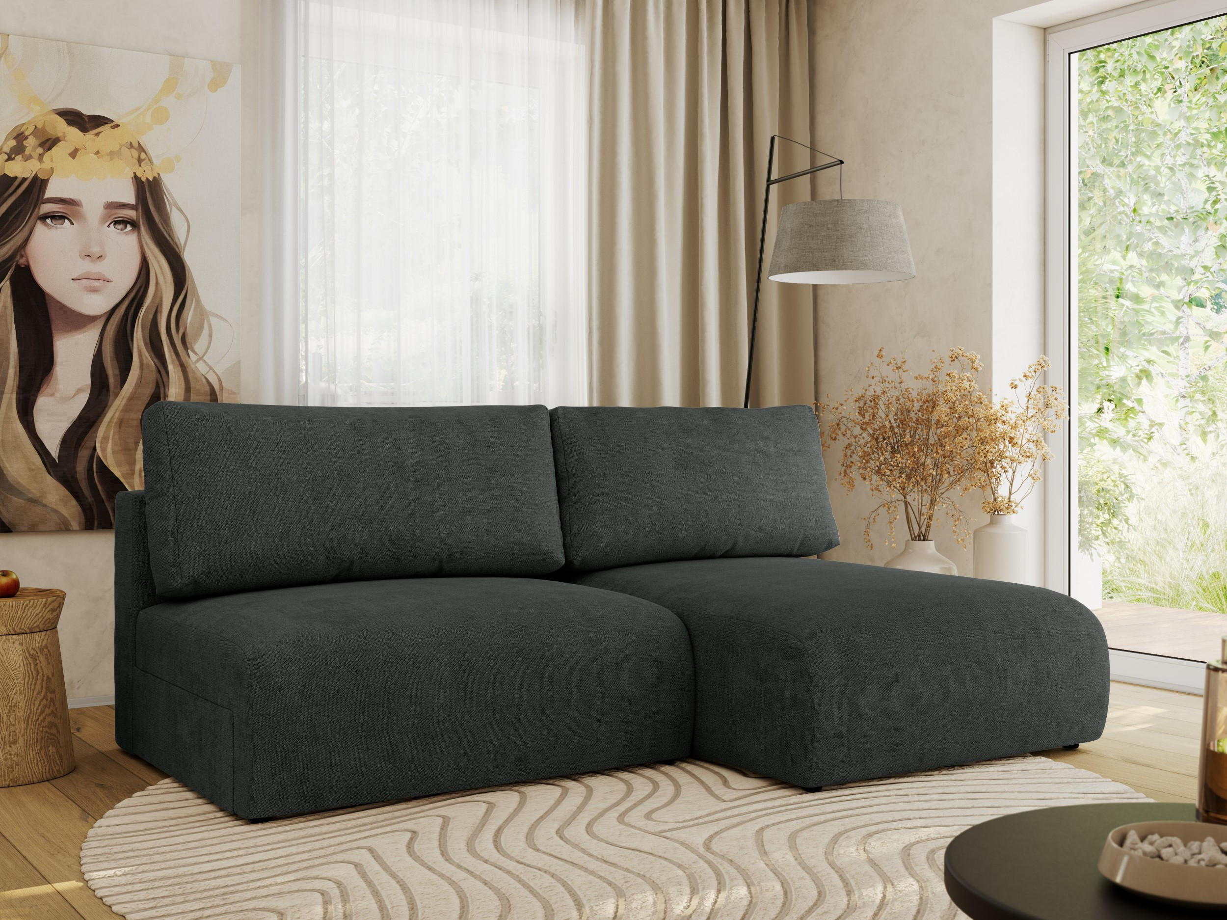 ECKSCHLAFSOFA VIVO L Dunkelgrau Struktur - rechts - Dunkelgrau/Schwarz, Kunststoff/Textil (150/223cm) - MKS
