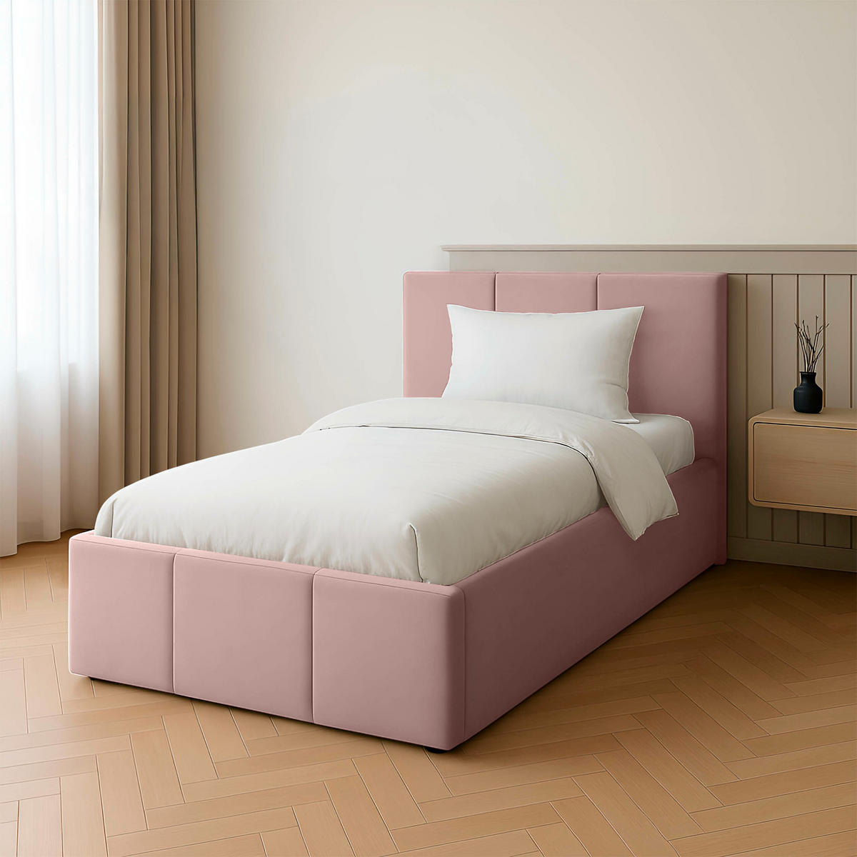 POLSTERBETT für Schlafzimmer Bett mit Stauraum Rosa 90x200cm Kopfteil 120cm - Rosa, Holzwerkstoff/Metall (90/200cm) - Muralo