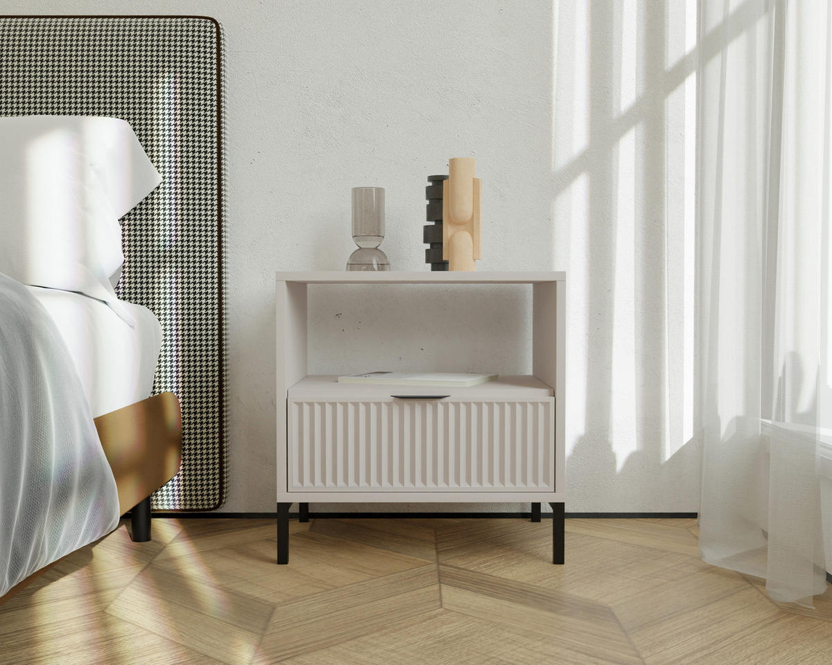 NACHTTISCH mit Schublade 55cm, Beige - Kaschmir/Schwarz, Holzwerkstoff/Metall (54.4/55.1/40.6cm) - Idohome
