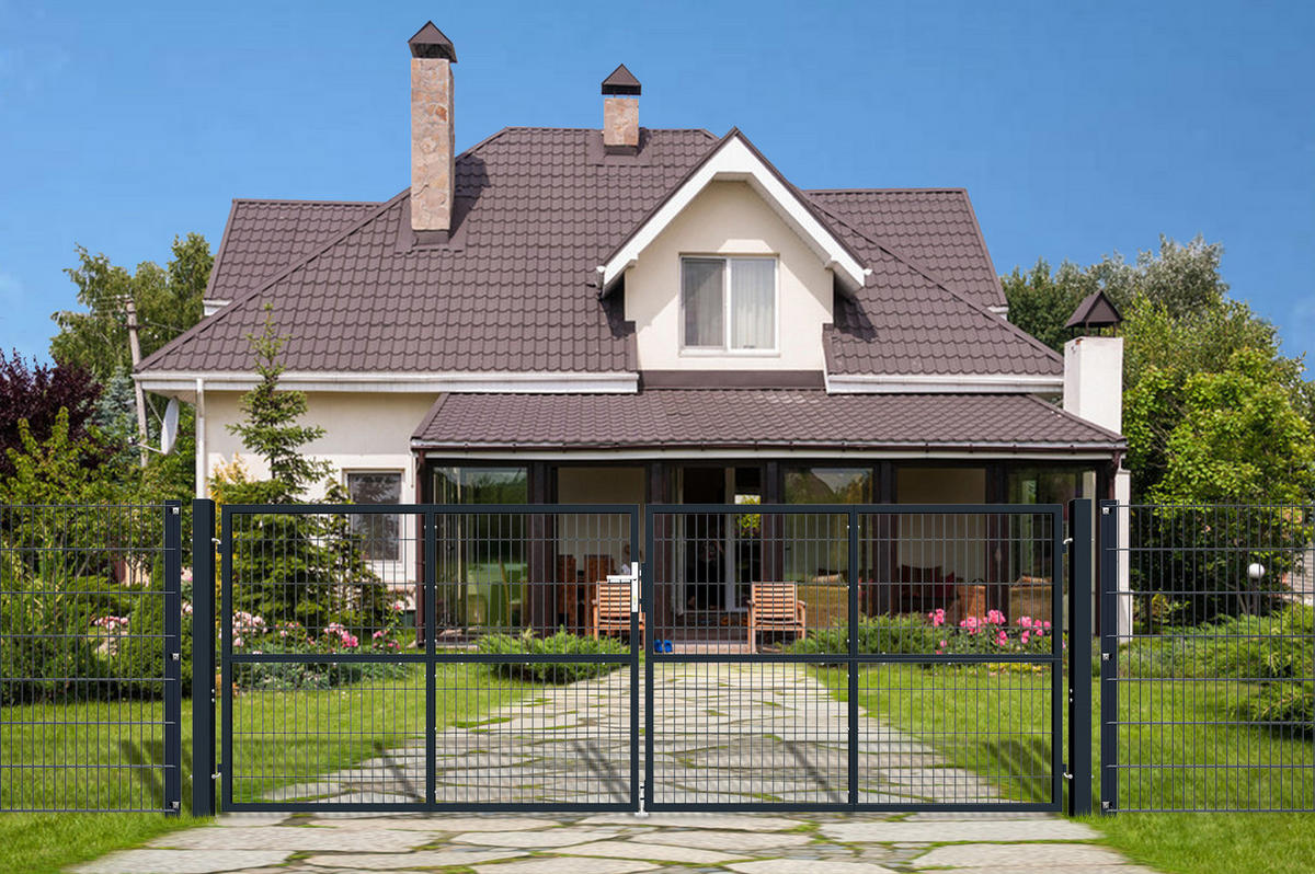 ZAUNTOR Grau Razo 4m H.140cm + TÜRCHEN 1m H.140cm - Grau, Metall (408/146cm) - Casanoov