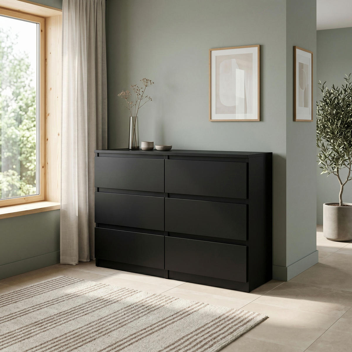 KOMMODE NUDO 120/78,5/39cm mit 6 Schubladen Türen Schwarz - Schwarz, Holzwerkstoff (120/78.5/39cm) - MASSENO