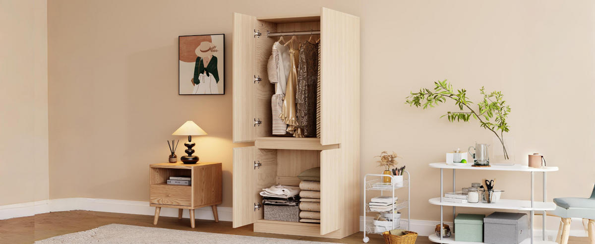 KLEIDERSCHRANK 70/170/40 cm Holzfarbe aus Holz mit Doppeltüren - Naturfarben, Holz (40/170/70cm) - OKMYHOME