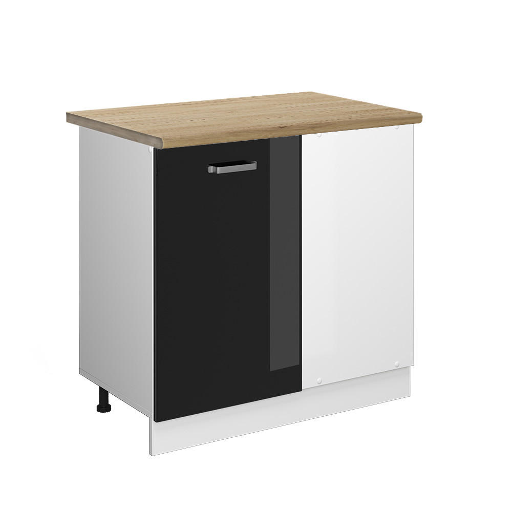 ECKUNTERSCHRANK R-Line Schwarz Hochglanz 86 cm, AP Eiche - Schwarz Hochglanz/Schwarz, Holzwerkstoff (86/81.6/60cm) - Vicco
