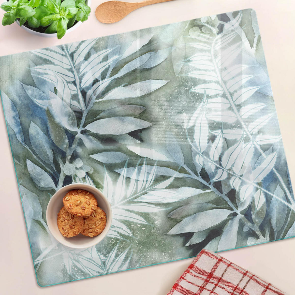 GLASPLATTE 60x52 cm Blätter - Grün, Glas (60/0.4/52cm) - TULUP