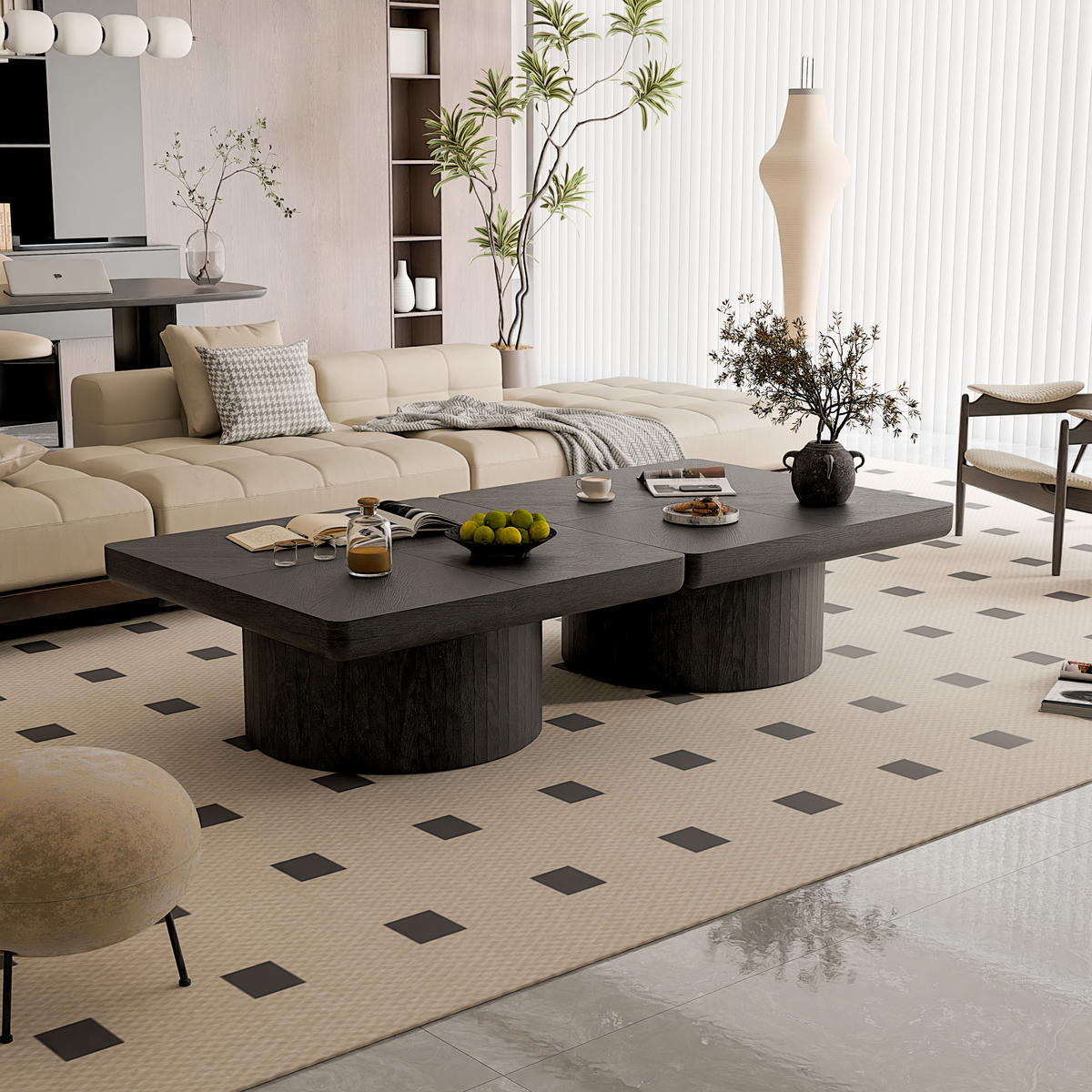 COUCHTISCH Couchtisch 78x78cm Quadratisch-Schwarz Holzfurnier Zylinderfuß - Schwarz, Holz (78/78/38cm) - Raelunyi