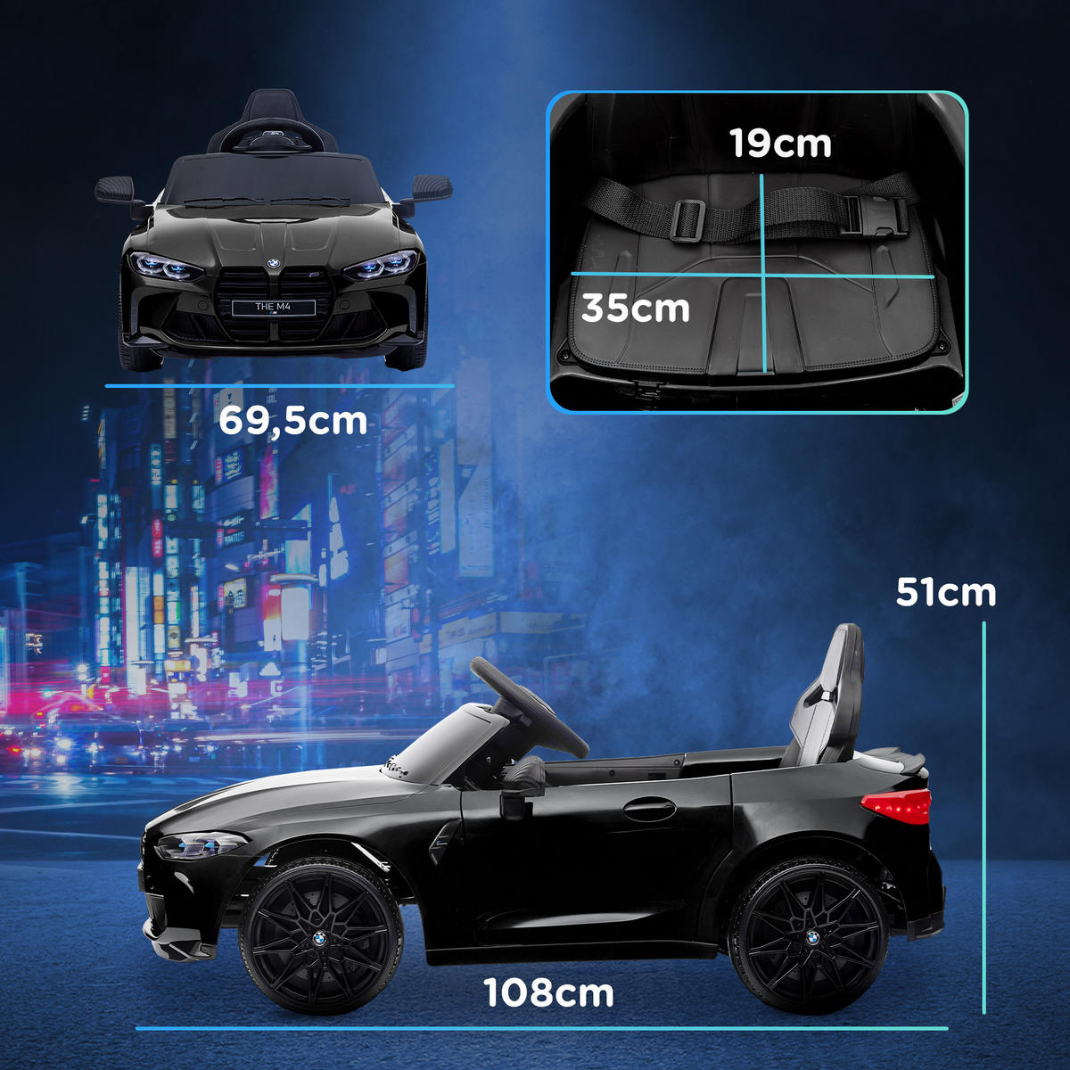 KINDER Elektroauto 12V Kinderfahrzeug mit 2,4G-Fernbedienung, 3-5 km/h, Schwarz - Schwarz, Metall (108/69.5/51cm) - AIYAPLAY