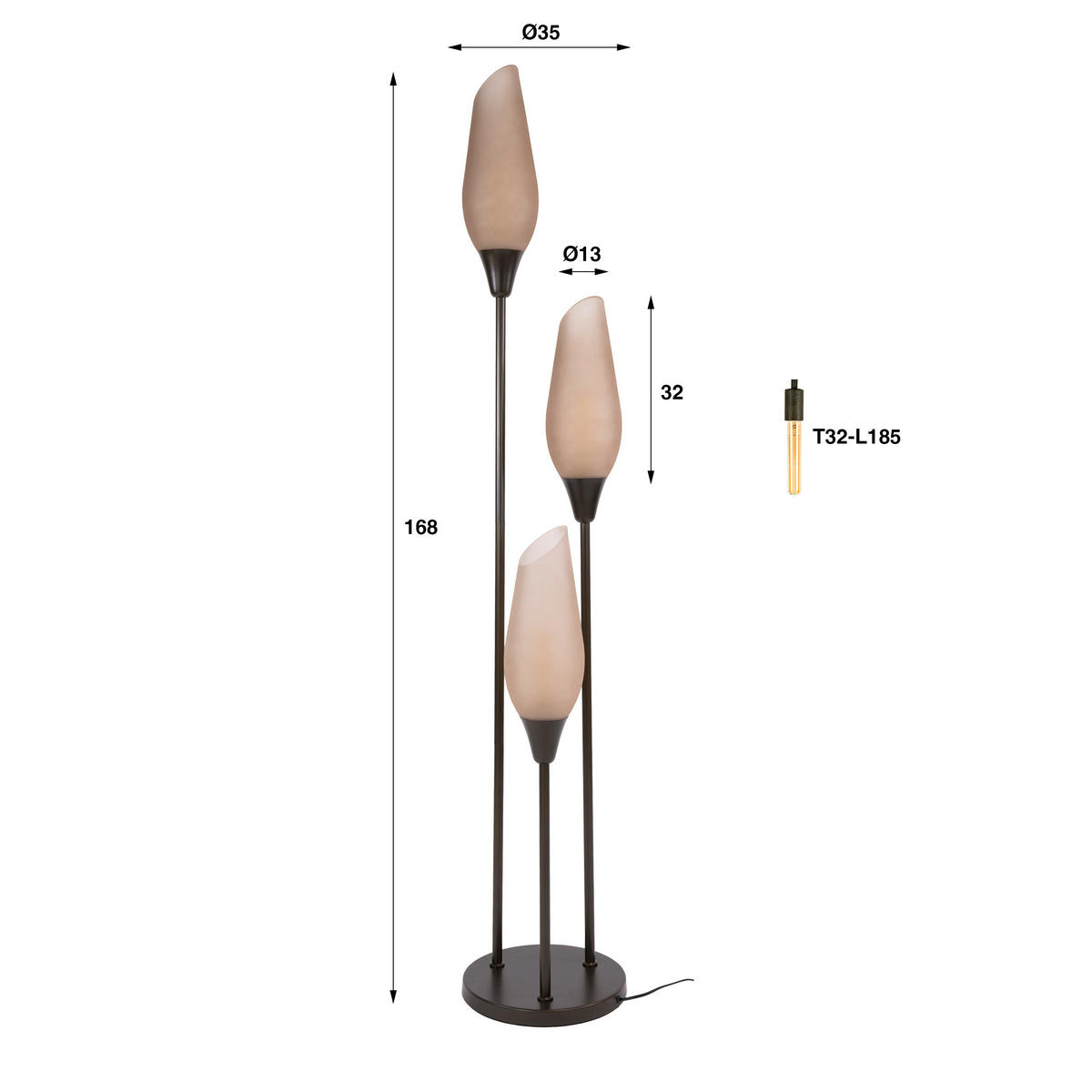 STEHLEUCHTE Cocoon Braun 35/35/168 cm - Braun, Glas (35/35/168cm) - Hoyz Collection