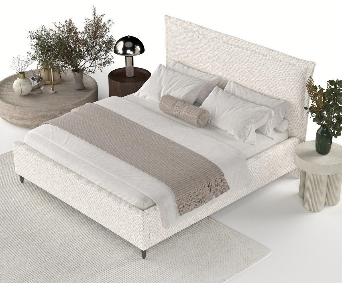 POLSTERBETT Cape Cod Creme 140/200 cm im Chenille-Stoff - Creme/Schwarz, Holz/Holzwerkstoff (140/200cm) - Maison de Reve