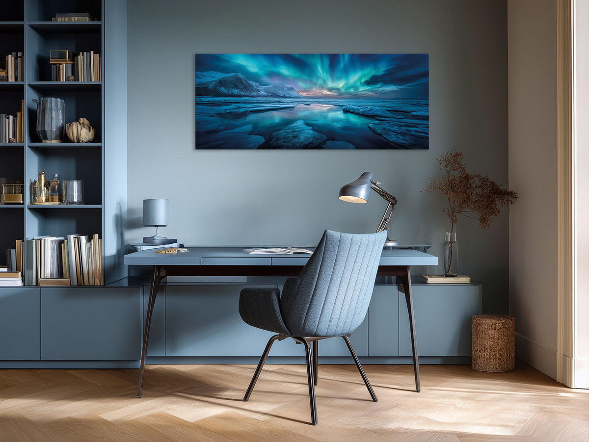 GLASBILD 125x50 cm Polarlichter blau türkis - Blau, Glas (125/50cm) - artissimo