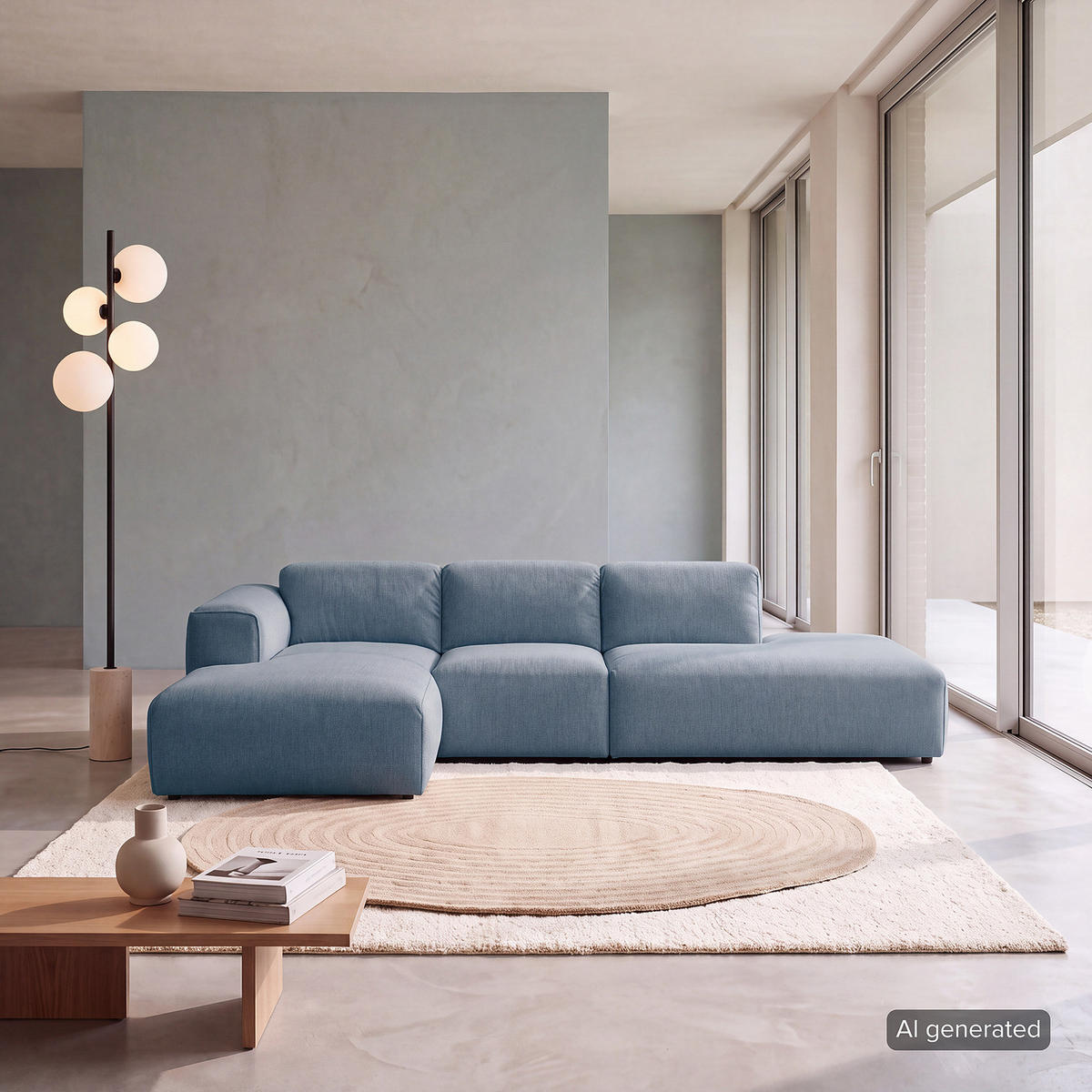 ECKSOFA mit Chaiselongue - Blaugrau/Schwarz, Kunststoff/Textil (290/173cm) - home24