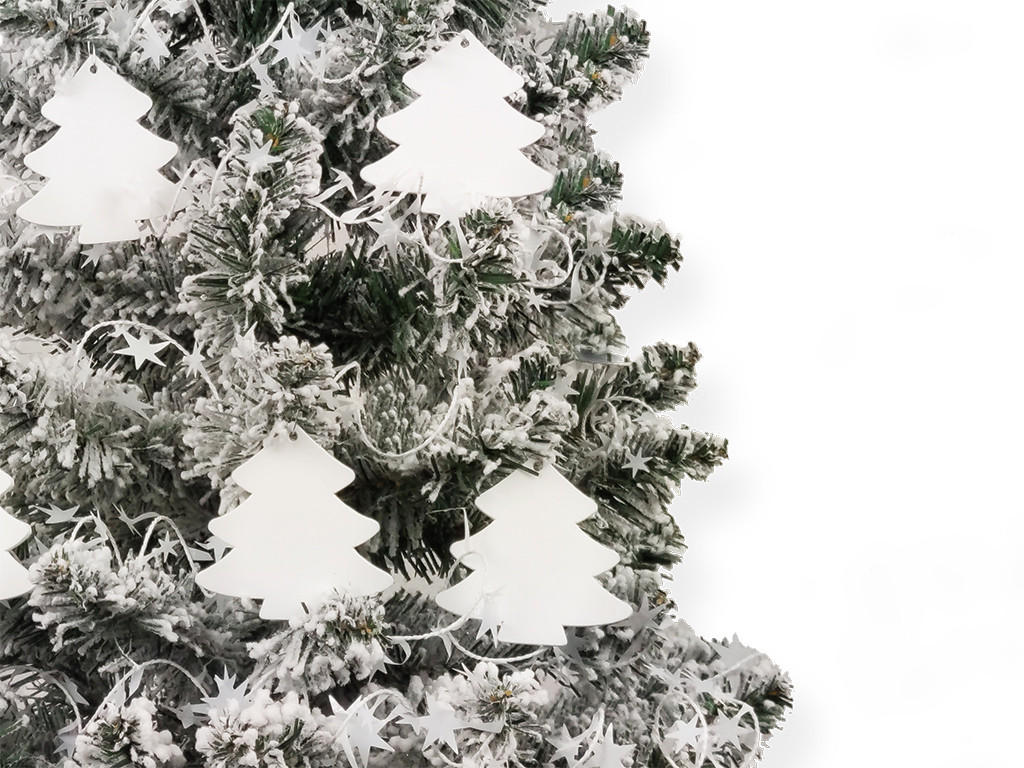 WEIHNACHTSBAUM künstlicher 60 cm mit LED-Beleuchtung, SCHNEEWALD, mit 23 Weihnachtsbaumschmuck, Pflanztopf mit Jutesack - Silberfarben/Weiß, Kunststoff/Stein (40/60cm) - LAALU
