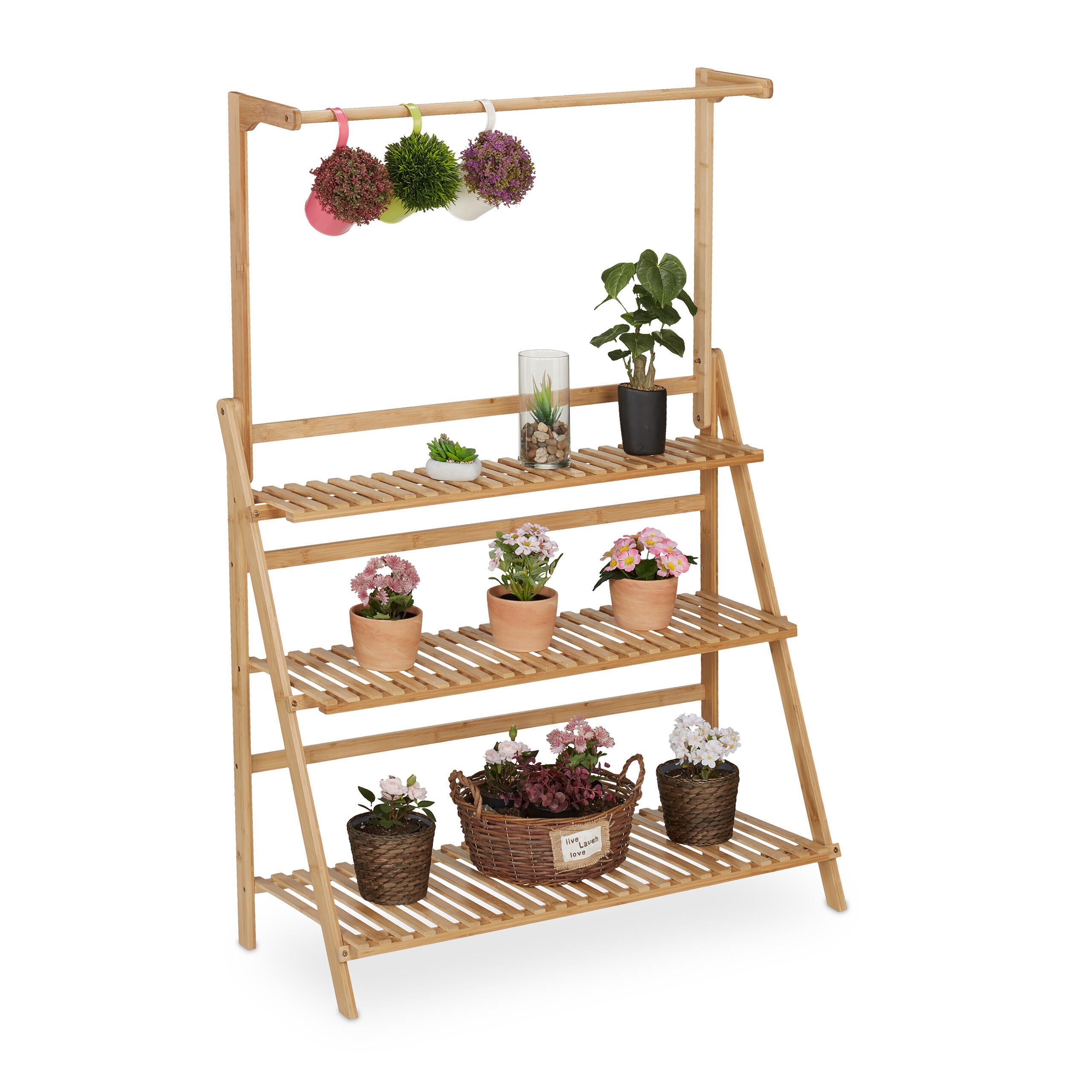 BLUMENREGAL - Hellbraun, Holz (100/145.5/38cm) - Relaxdays