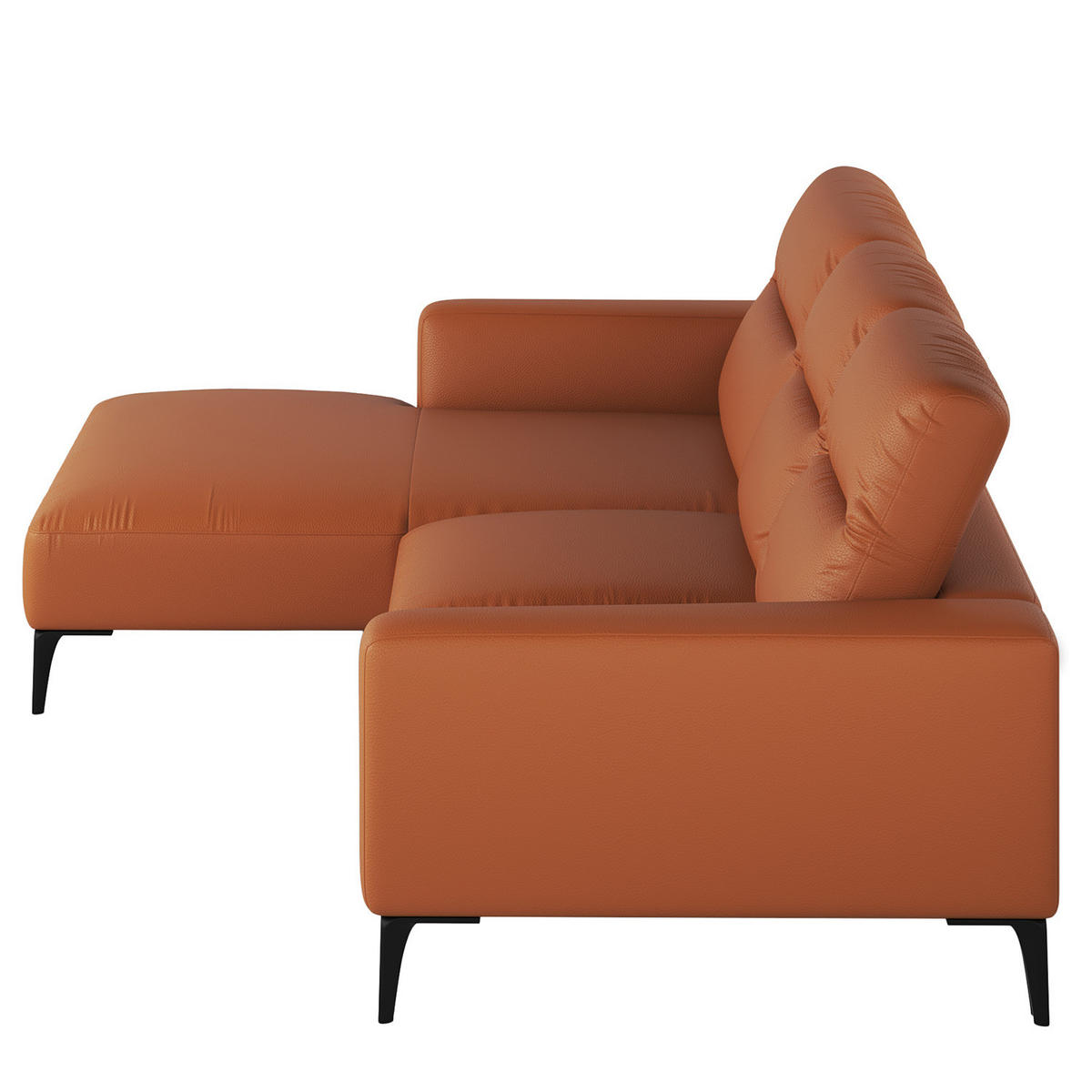 ECKSOFA mit Longchair - Kastanienfarben/Schwarz, Leder/Metall (265/180cm) - home24