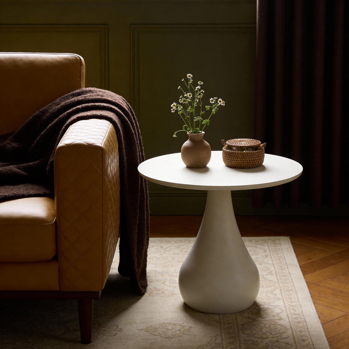 COUCHTISCH CORDOBA 60/60/50 cm Beton, Weiß rund - Weiß, Naturmaterialien (60/60/50cm) - Elementi