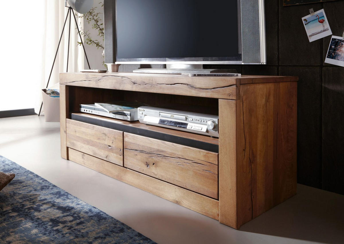 TV-BOARD Wild-/Zerreiche 115x42x49 natur geölt MONTREUX #103 - Naturfarben, Holz (115/49/42cm) - Massivmoebel24