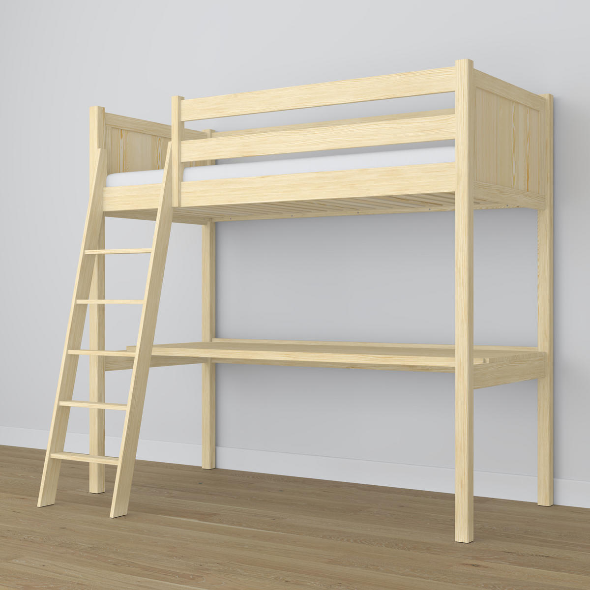 HOCHBETT N04 mit Schreibtisch Klare Kiefer 90/180 - Braun, Naturmaterialien/Holz (90/180cm) - N-Wood