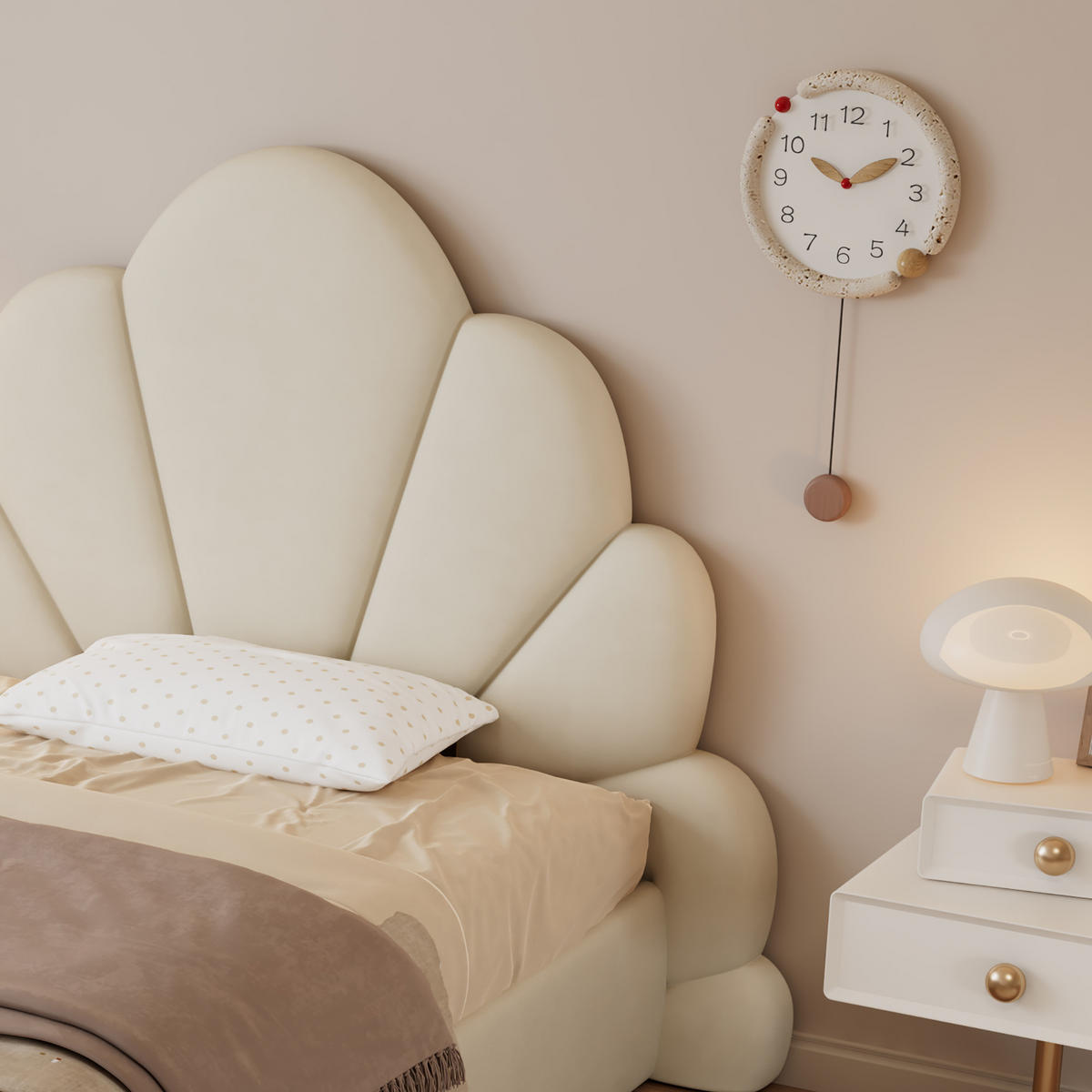 POLSTERBETT 90/200 cm Beige mit Blütenkopfteil aus Samt - Beige, Textil (90/200cm) - OKWISH