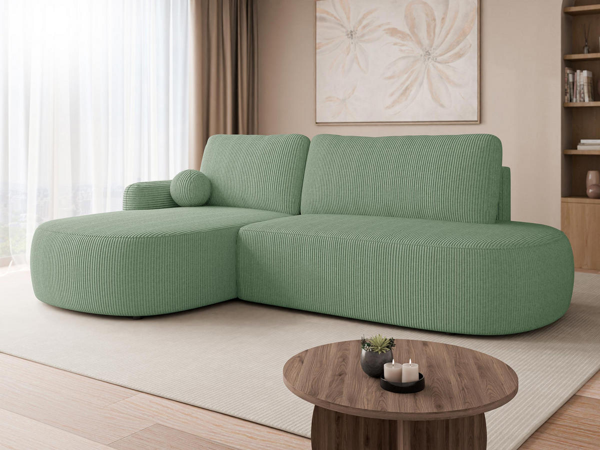 ECKSOFA Loridu O Cord, Seite: Links - Schwarz/Mintgrün, Holz/Kunststoff (274/174cm) - MIRJAN24