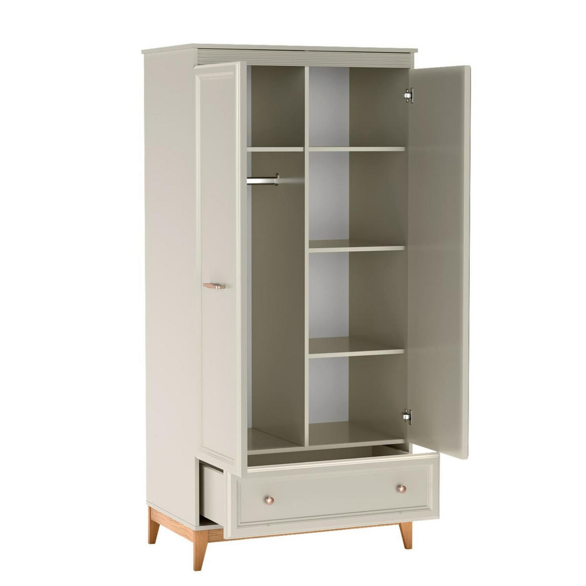 KLEIDERSCHRANK Windsor Kaschmir, Dreitürige mit Schublade - Kaschmir, Holzwerkstoff (92/193/55cm) - Bettso